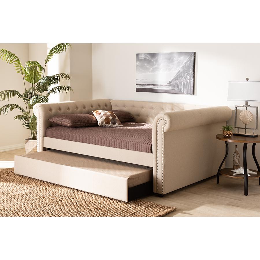 Beige Fabric Upholstered Full Size Daybed with Trundle. Picture 12