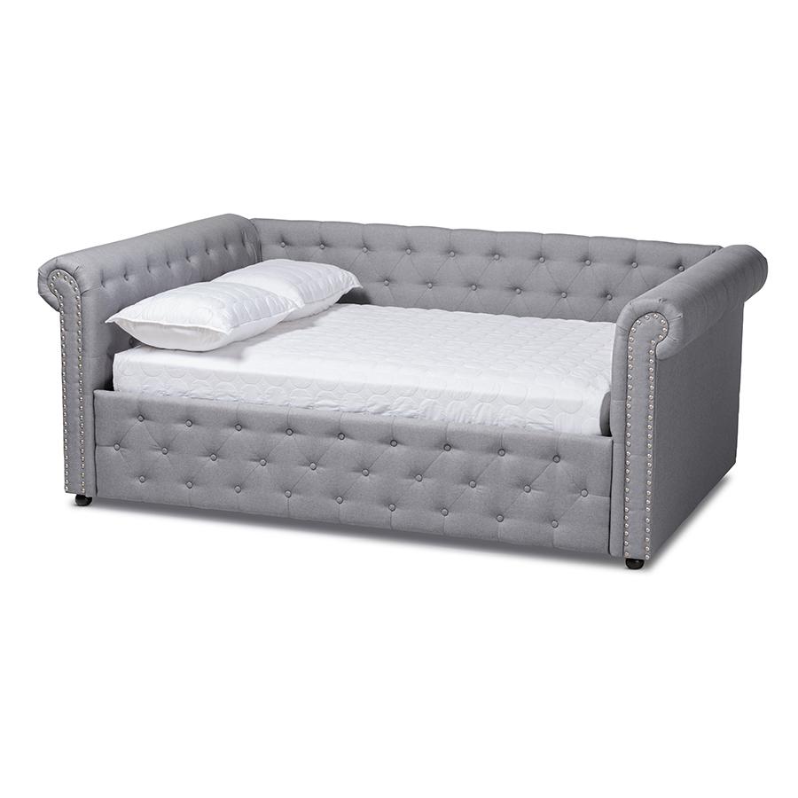 Mabelle Modern and Contemporary Gray Fabric Upholstered Queen Size Daybed. Picture 1