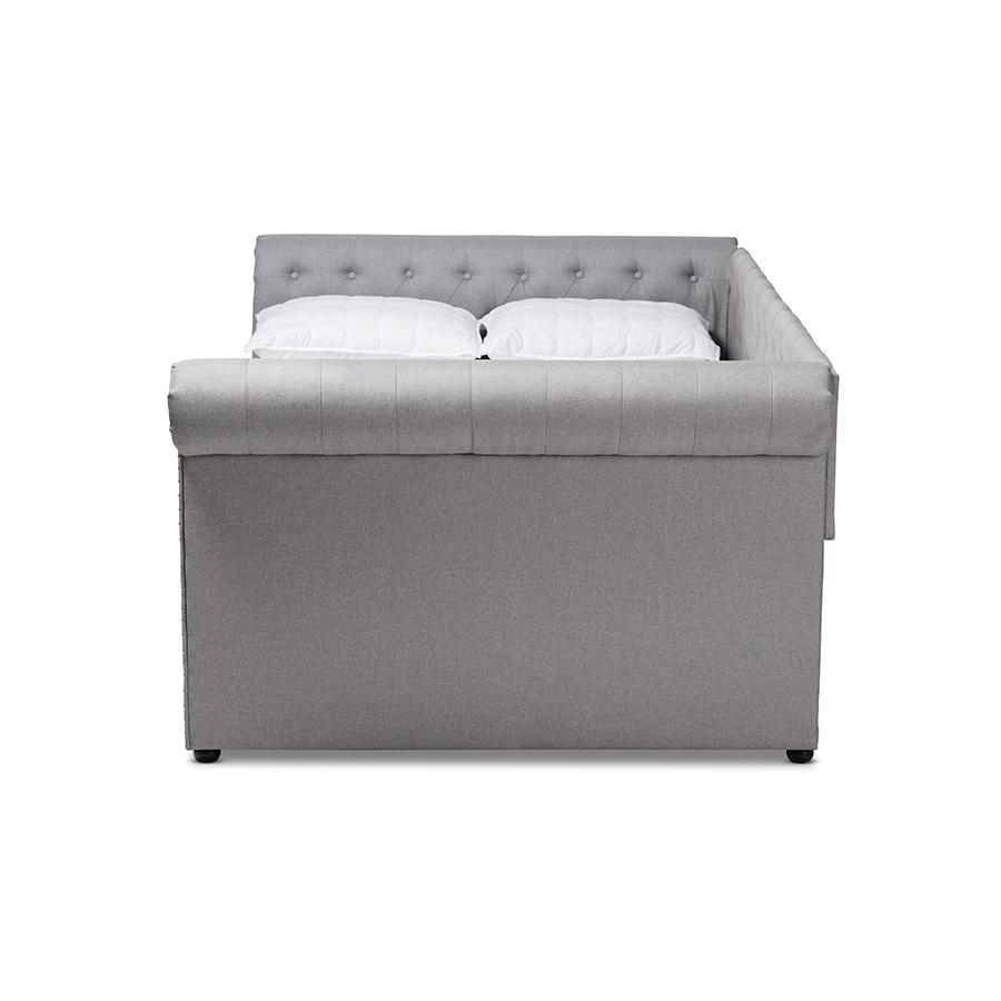 Mabelle Modern and Contemporary Gray Fabric Upholstered Queen Size Daybed. Picture 2