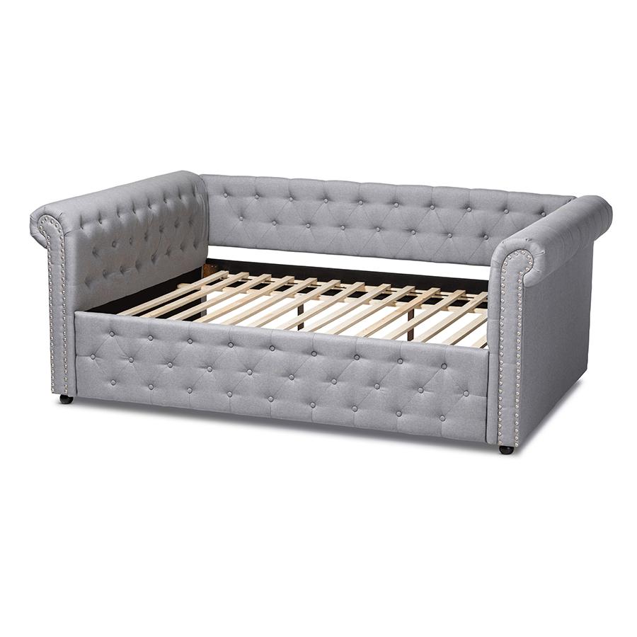 Mabelle Modern and Contemporary Gray Fabric Upholstered Queen Size Daybed. Picture 3