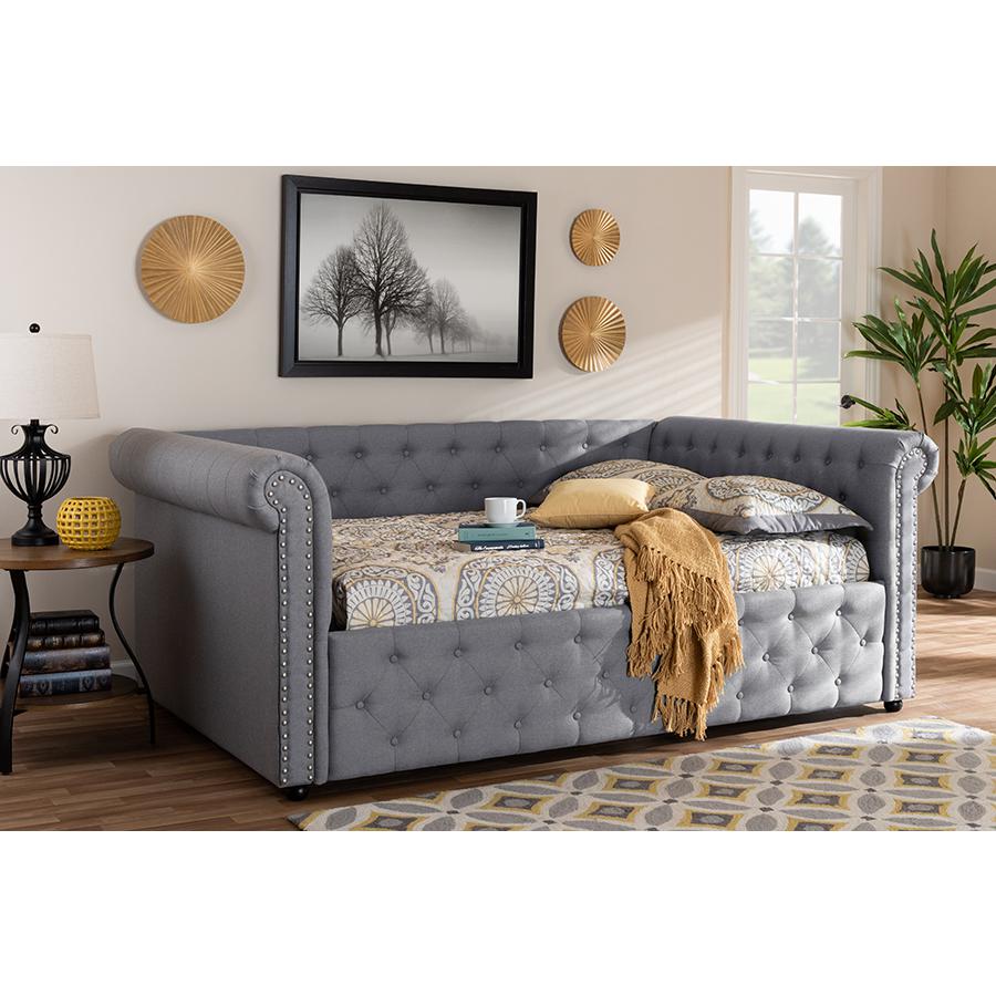 Baxton Studio Mabelle Modern and Contemporary Gray Fabric Upholstered Full Size Daybed. Picture 6