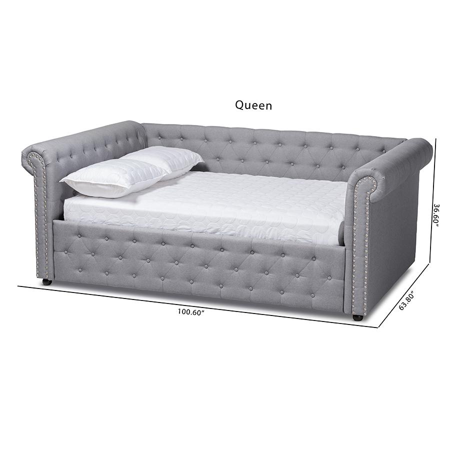 Mabelle Modern and Contemporary Gray Fabric Upholstered Queen Size Daybed. Picture 8