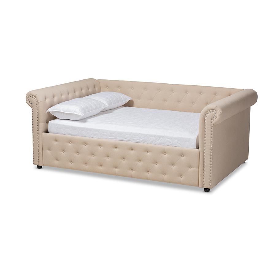 Mabelle Modern and Contemporary Beige Fabric Upholstered Queen Size Daybed. Picture 1
