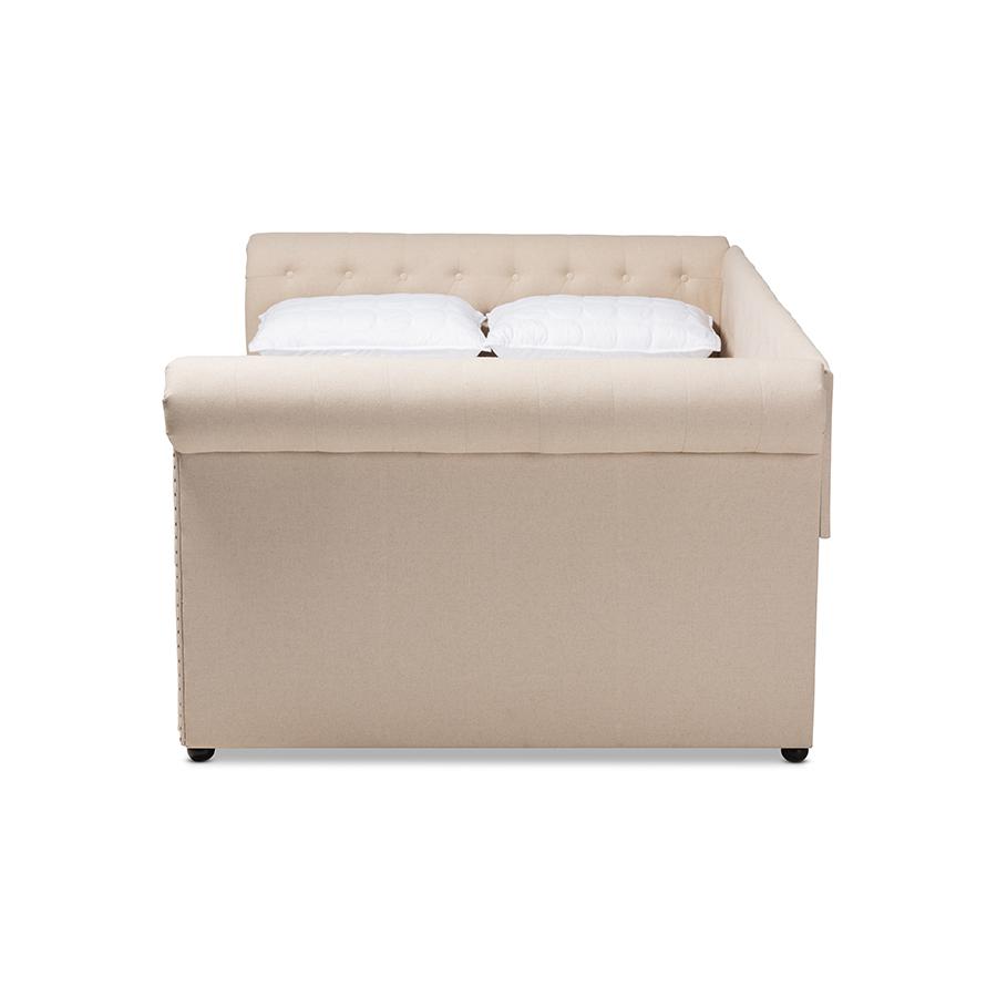 Mabelle Modern and Contemporary Beige Fabric Upholstered Queen Size Daybed. Picture 2