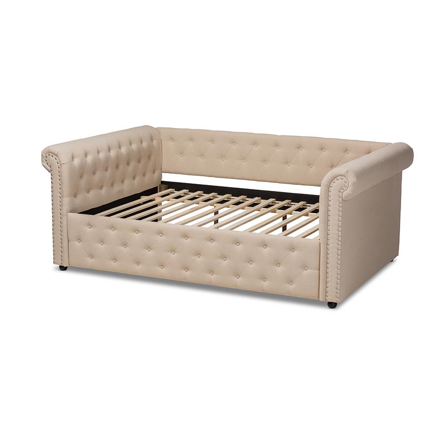 Baxton Studio Mabelle Modern and Contemporary Beige Fabric Upholstered Queen Size Daybed. Picture 4