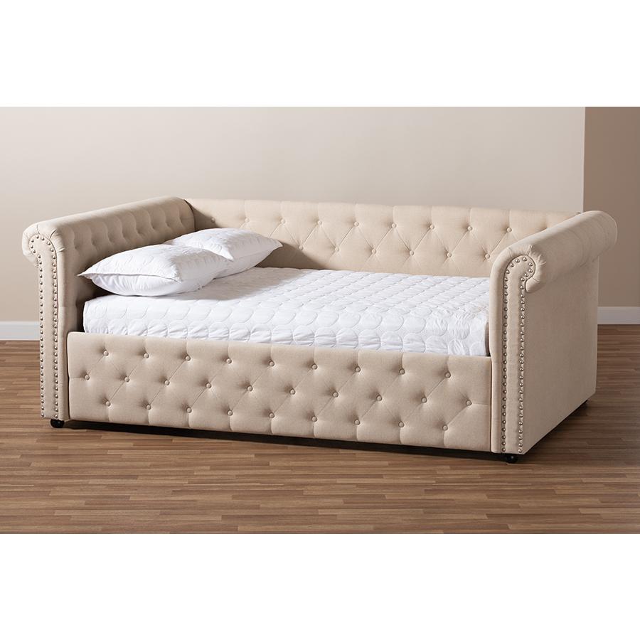 Baxton Studio Mabelle Modern and Contemporary Beige Fabric Upholstered Queen Size Daybed. Picture 7