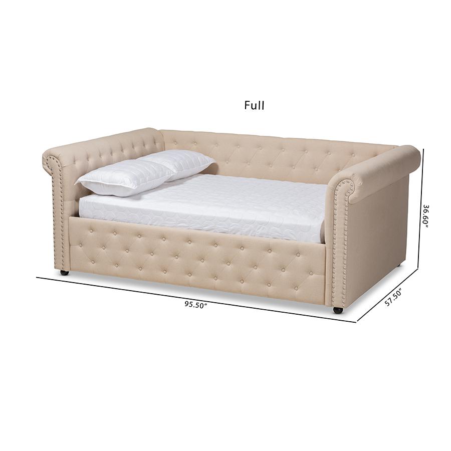 Mabelle Modern and Contemporary Beige Fabric Upholstered Queen Size Daybed. Picture 7