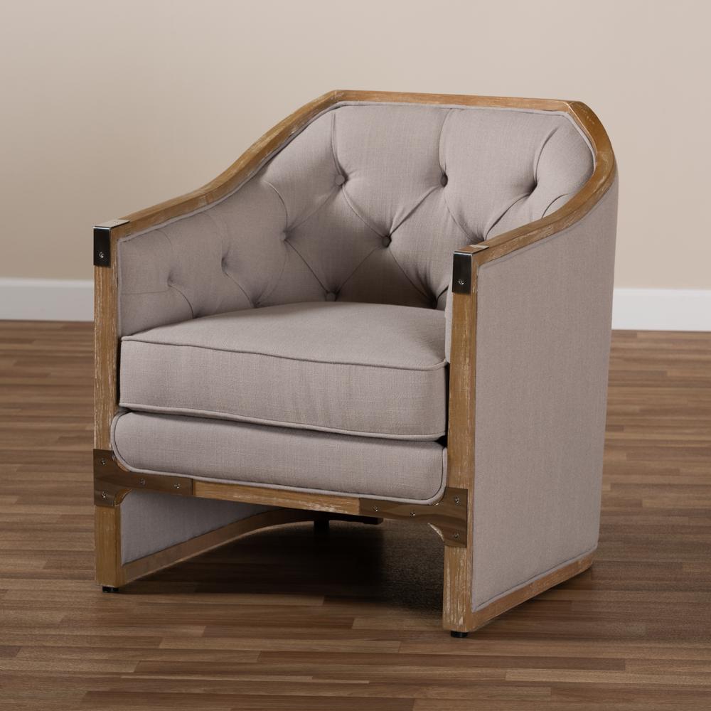 Whitewashed Oak Wood Armchair with Metal Accents. Picture 17