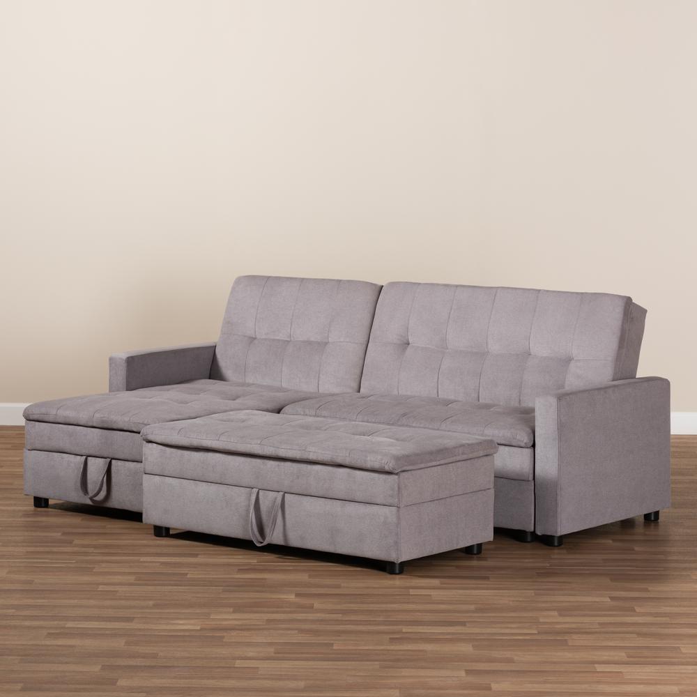 Baxton Studio Noa Modern and Contemporary Light Grey Fabric Upholstered Left Facing Storage Sectional Sleeper Sofa with Ottoman. Picture 7