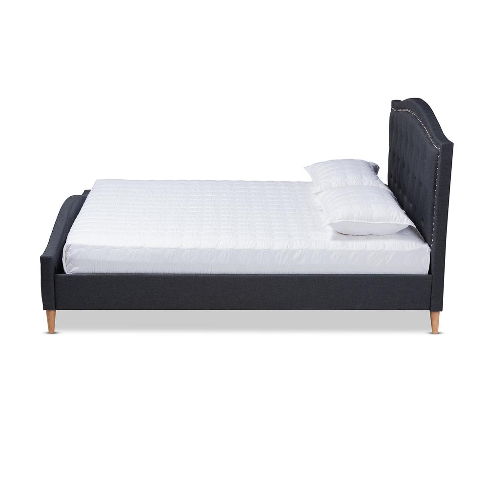 Baxton Studio Felisa Modern and Contemporary Charcoal Grey Fabric Upholstered and Button Tufted King Size Platform Bed. Picture 2