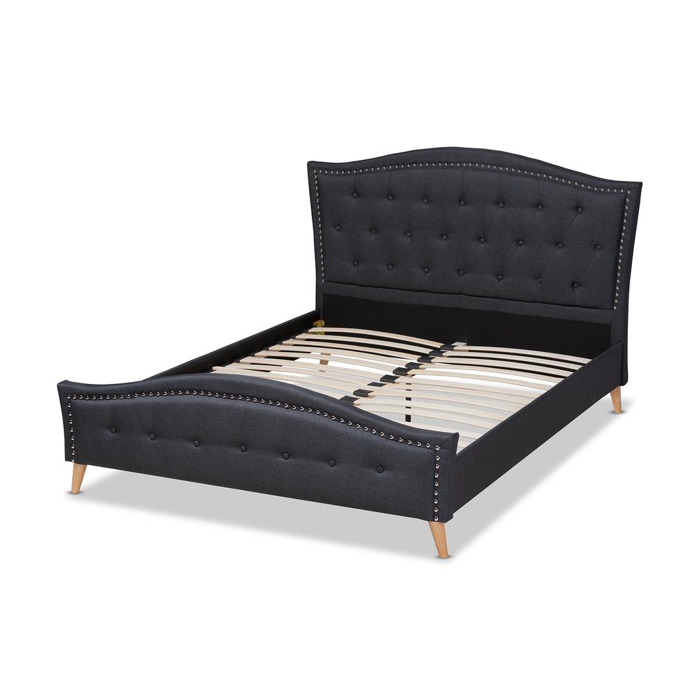 Charcoal Grey Fabric Upholstered and Button Tufted King Size Platform Bed. Picture 12