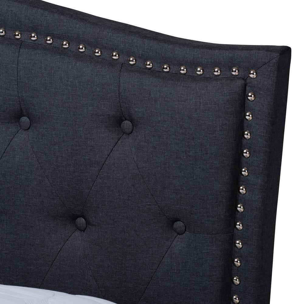 Charcoal Grey Fabric Upholstered and Button Tufted King Size Platform Bed. Picture 13