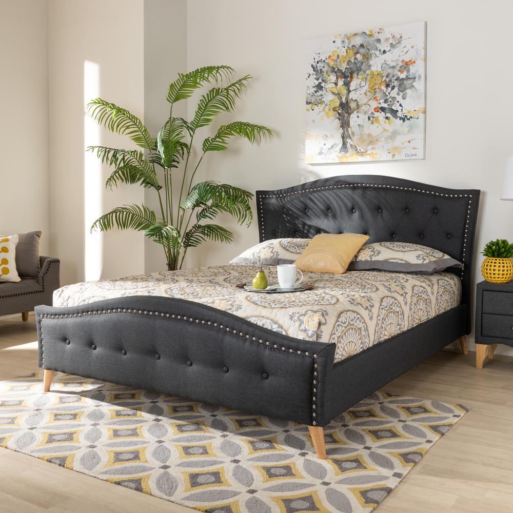 Charcoal Grey Fabric Upholstered and Button Tufted King Size Platform Bed. Picture 10