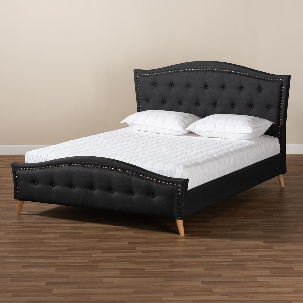 Baxton Studio Felisa Modern and Contemporary Charcoal Grey Fabric Upholstered and Button Tufted King Size Platform Bed. Picture 7