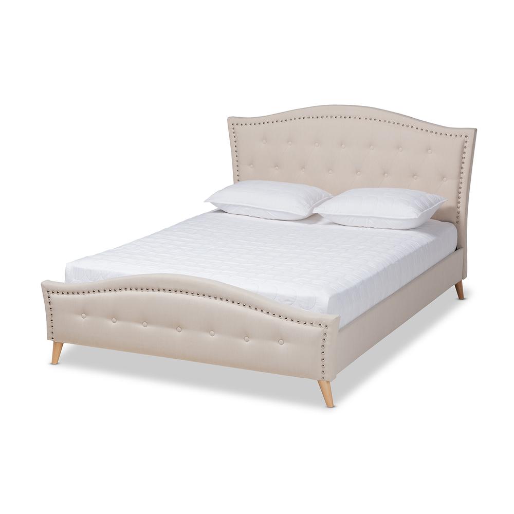 Baxton Studio Felisa Modern and Contemporary Beige Fabric Upholstered and Button Tufted King Size Platform Bed. Picture 1