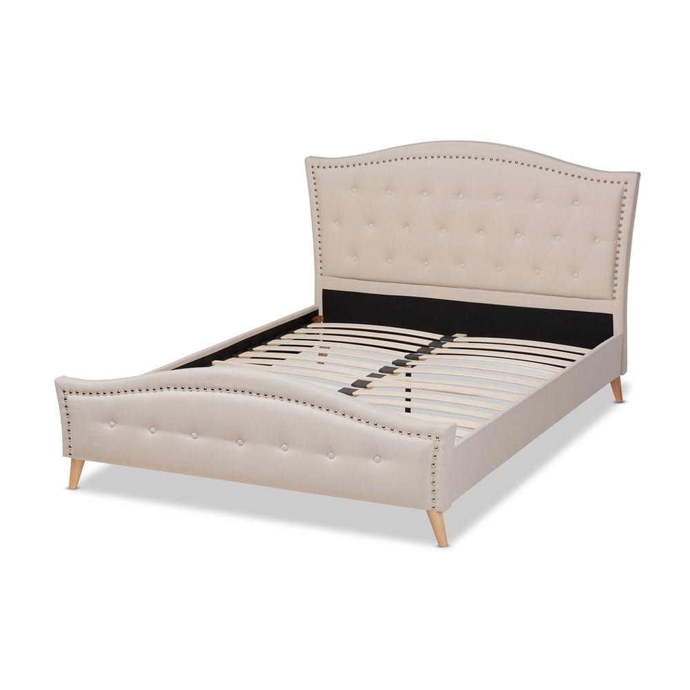 Beige Fabric Upholstered and Button Tufted King Size Platform Bed. Picture 12
