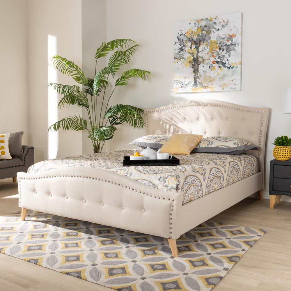Baxton Studio Felisa Modern and Contemporary Beige Fabric Upholstered and Button Tufted King Size Platform Bed. Picture 6