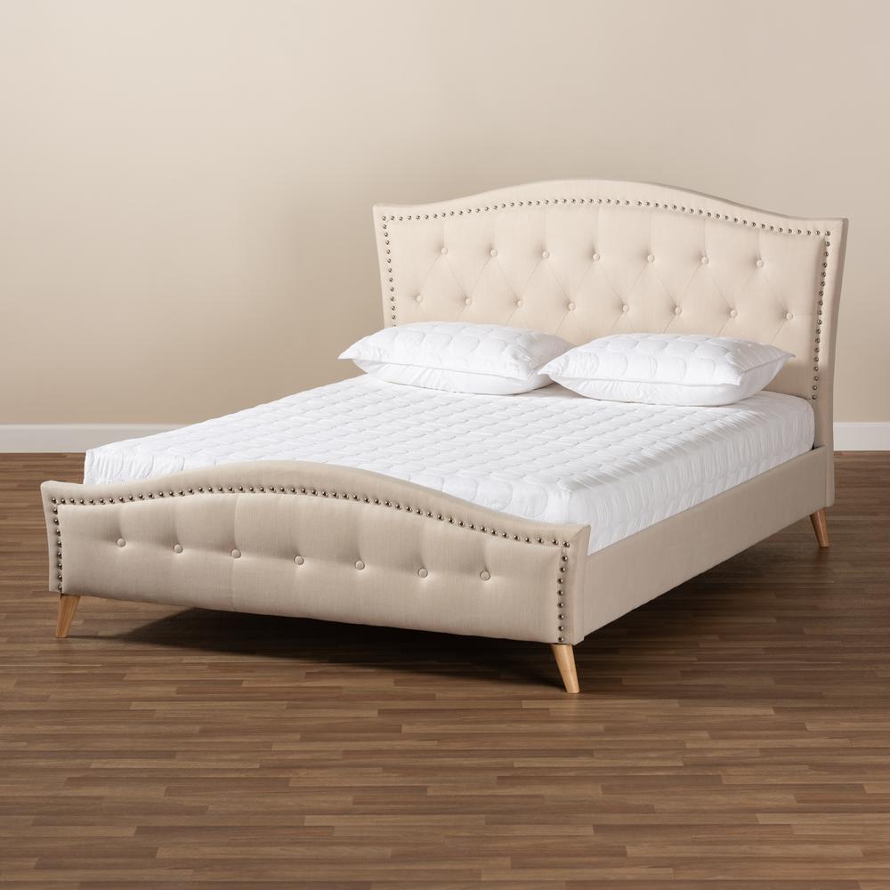 Baxton Studio Felisa Modern and Contemporary Beige Fabric Upholstered and Button Tufted King Size Platform Bed. Picture 7