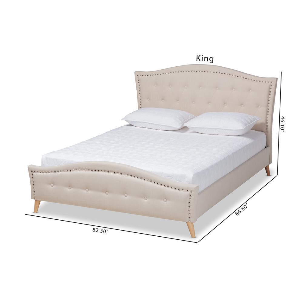 Beige Fabric Upholstered and Button Tufted King Size Platform Bed. Picture 18