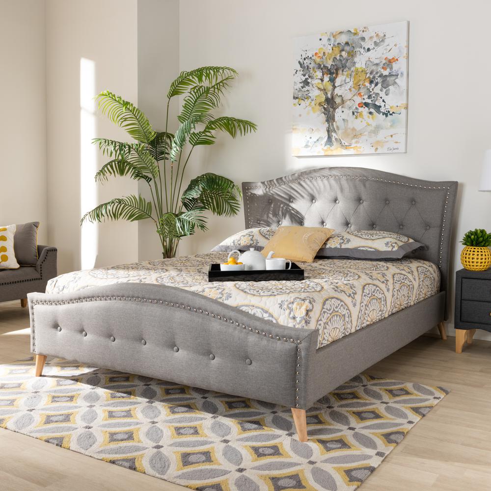 Baxton Studio Felisa Modern and Contemporary Grey Fabric Upholstered and Button Tufted King Size Platform Bed. Picture 6