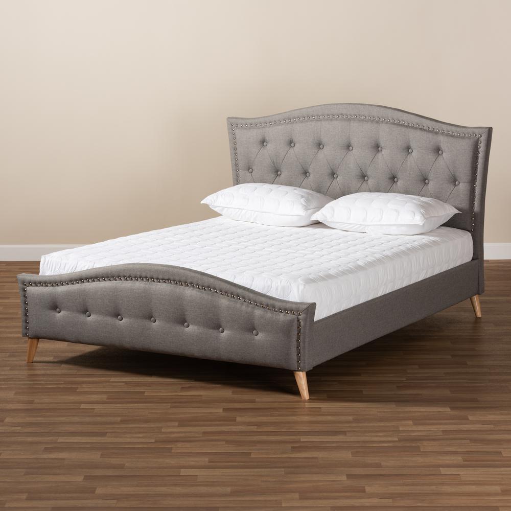 Baxton Studio Felisa Modern and Contemporary Grey Fabric Upholstered and Button Tufted King Size Platform Bed. Picture 7