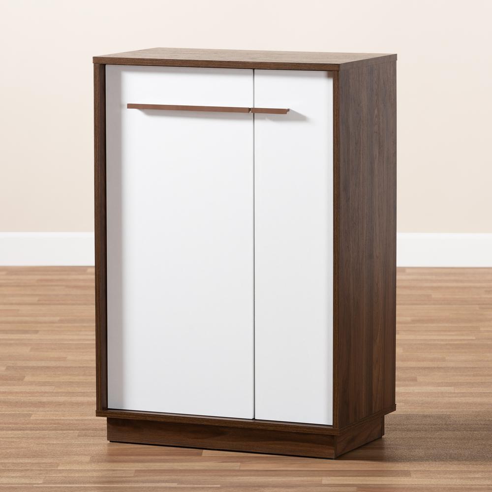 Baxton Studio Mette Mid-Century Modern Two-Tone White and Walnut Finished 5-Shelf Wood Entryway Shoe Cabinet. Picture 9