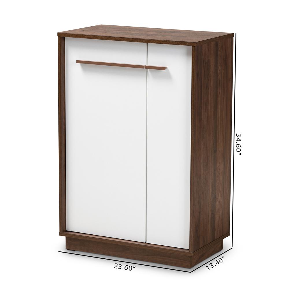 Two-Tone White and Walnut Finished 5-Shelf Wood Entryway Shoe Cabinet. Picture 18