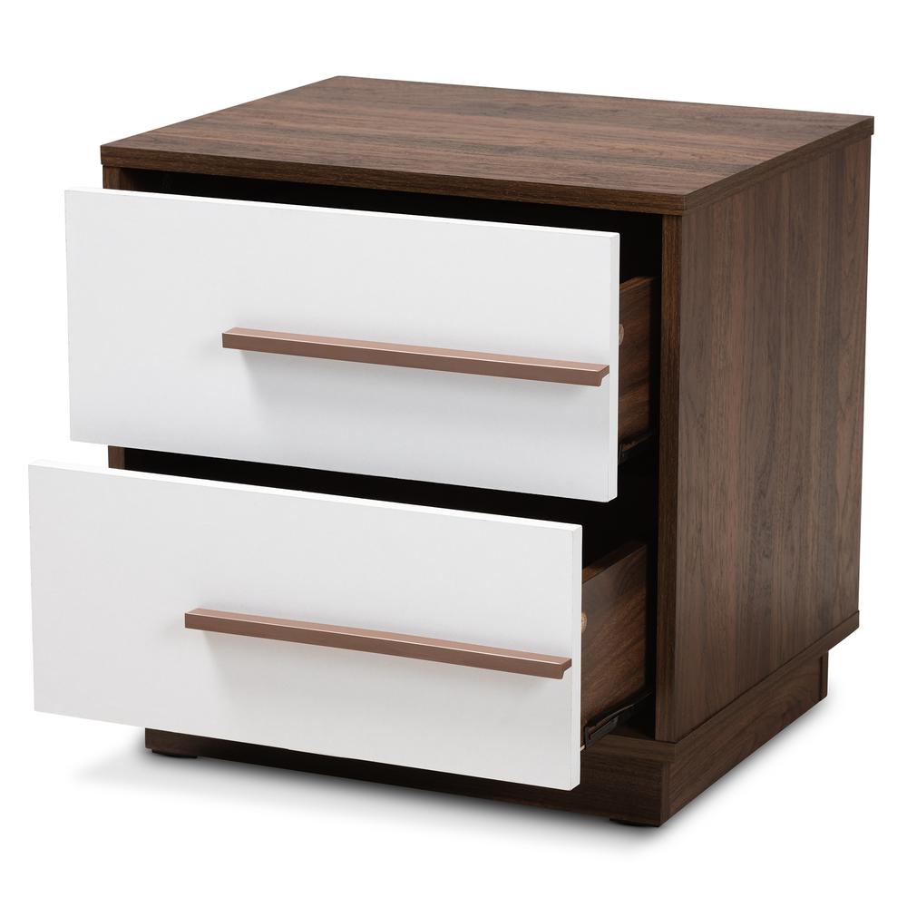 Two-Tone White and Walnut Finished 2-Drawer Wood Nightstand. Picture 10