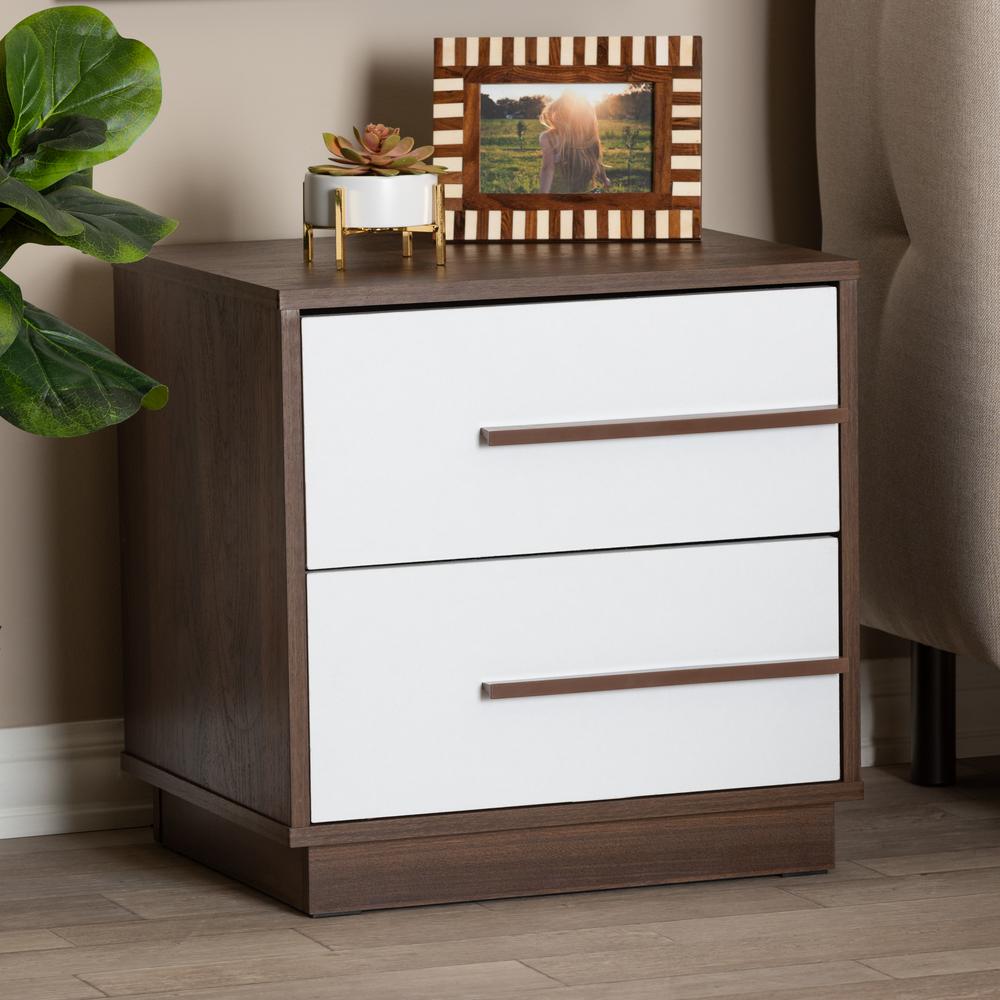 Two-Tone White and Walnut Finished 2-Drawer Wood Nightstand. Picture 14