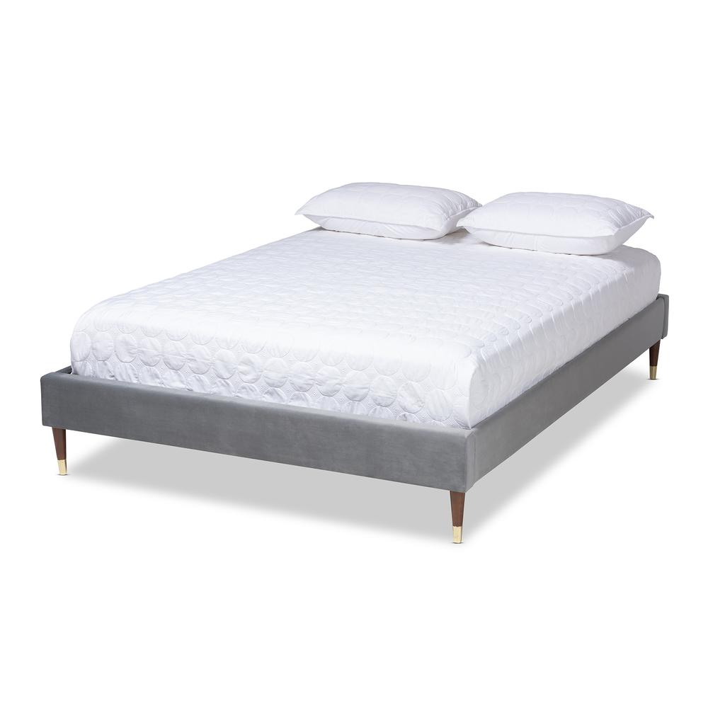 Full Size Wood Platform Bed Frame with Gold-Tone Leg Tips. Picture 10