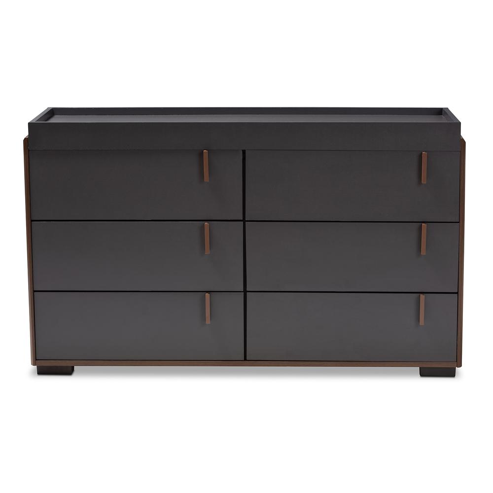 Two-Tone Gray and Walnut Finished Wood 6-Drawer Dresser. Picture 12