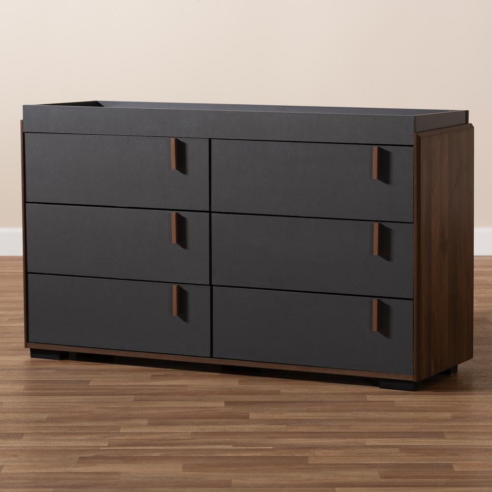 Two-Tone Gray and Walnut Finished Wood 6-Drawer Dresser. Picture 17