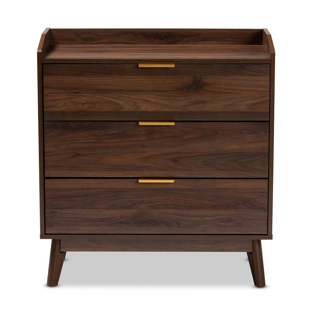 Baxton Studio Lena Mid-Century Modern Walnut Brown Finished 3-Drawer Wood Chest. Picture 12