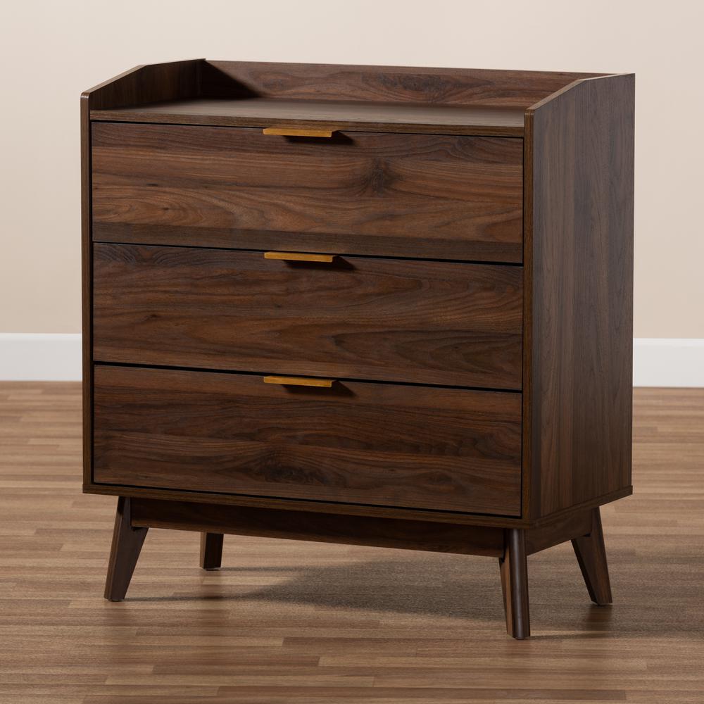 Baxton Studio Lena Mid-Century Modern Walnut Brown Finished 3-Drawer Wood Chest. Picture 10