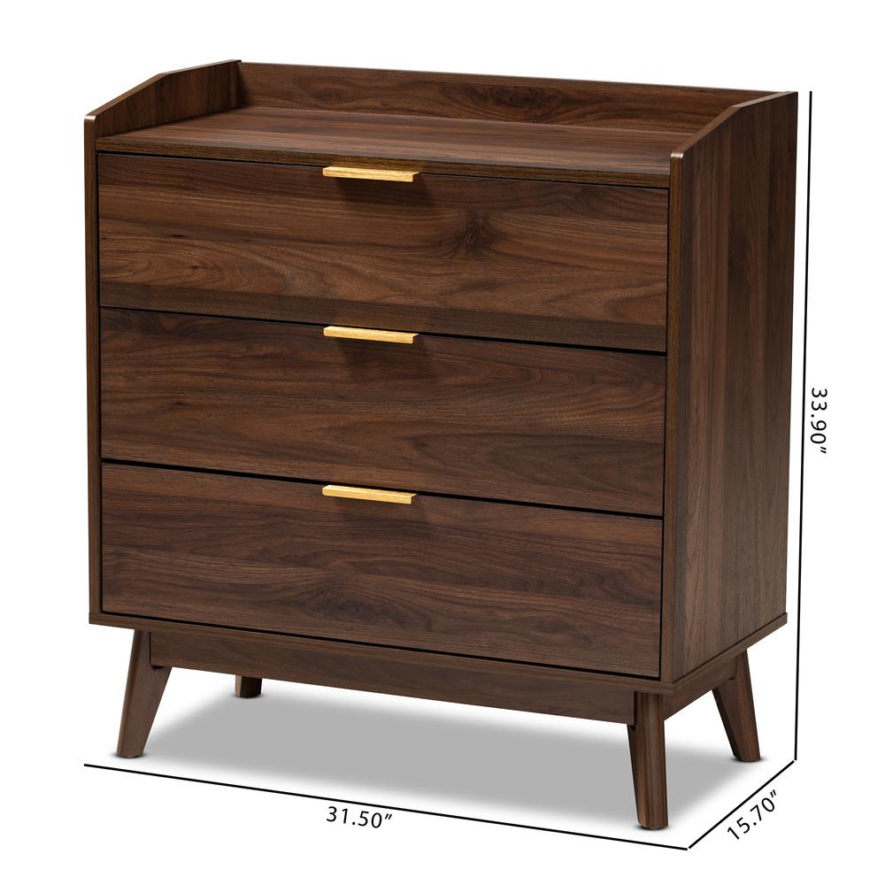 Baxton Studio Lena Mid-Century Modern Walnut Brown Finished 3-Drawer Wood Chest. Picture 18