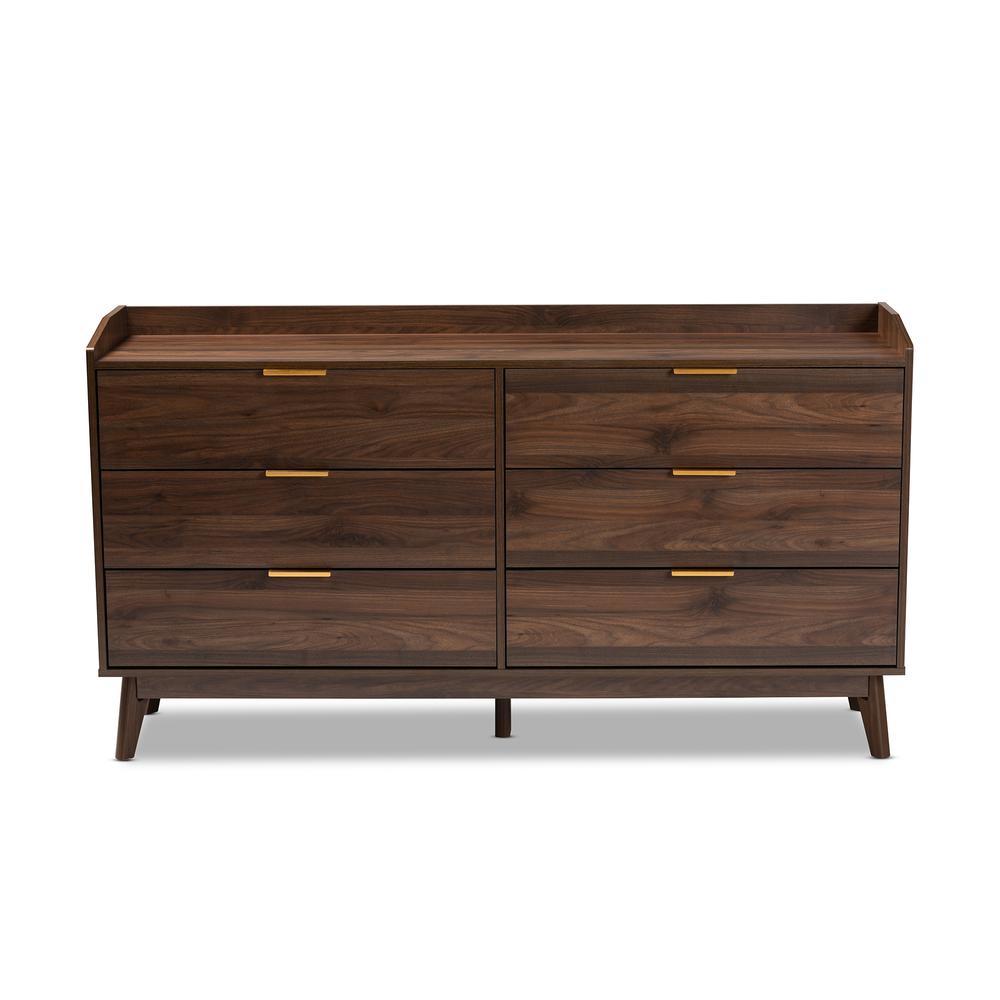Lena Mid-Century Modern Walnut Brown Finished 6-Drawer Wood Dresser. Picture 12