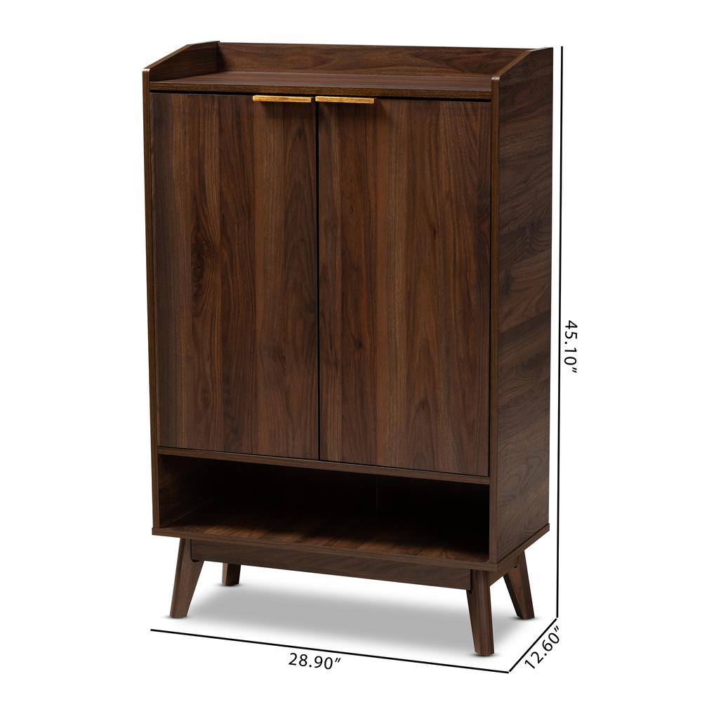 Lena Mid-Century Modern Walnut Brown Finished 5-Shelf Wood Entryway Shoe Cabinet. Picture 20