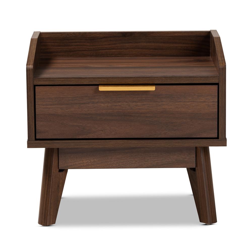 Lena Mid-Century Modern Walnut Brown Finished 1-Drawer Wood Nightstand. Picture 12