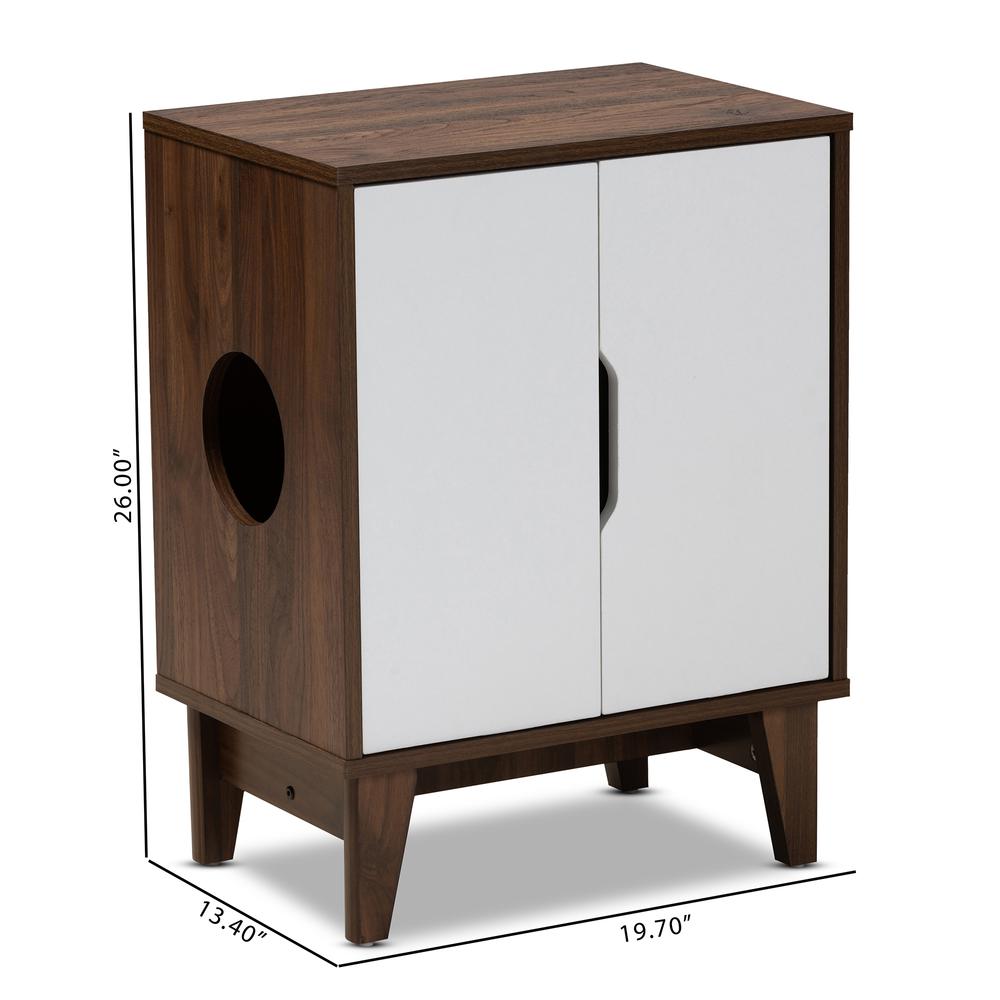 Two-Tone Walnut Brown and White Finished 2-Door Wood Cat Litter Box Cover House. Picture 20
