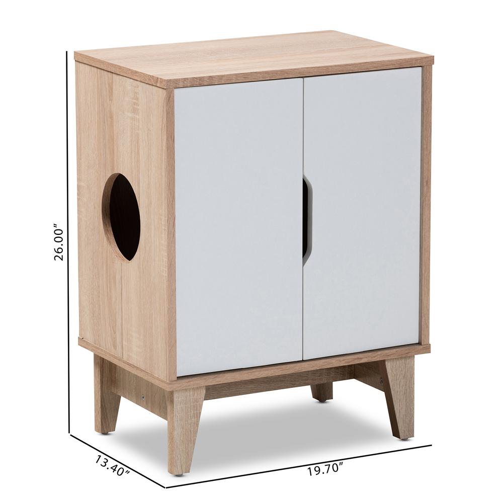 Two-Tone Oak and White Finished 2-Door Wood Cat Litter Box Cover House. Picture 20