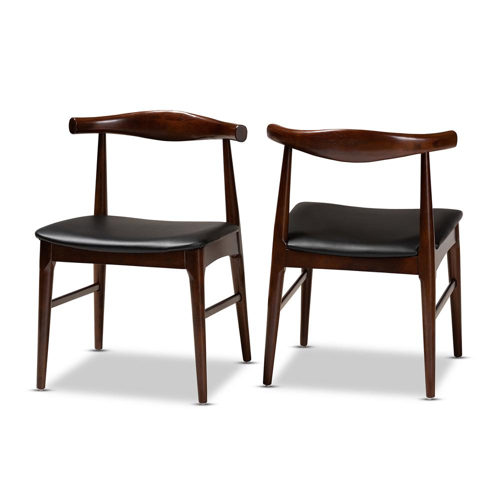 Leather Upholstered Walnut Finished Wood Dining Chair Set of 2. Picture 9