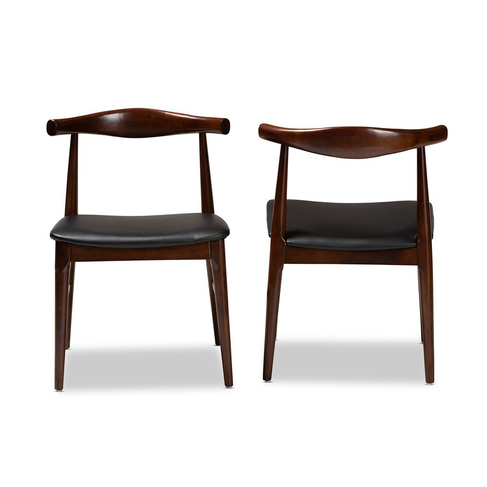Leather Upholstered Walnut Finished Wood Dining Chair Set of 2. Picture 10