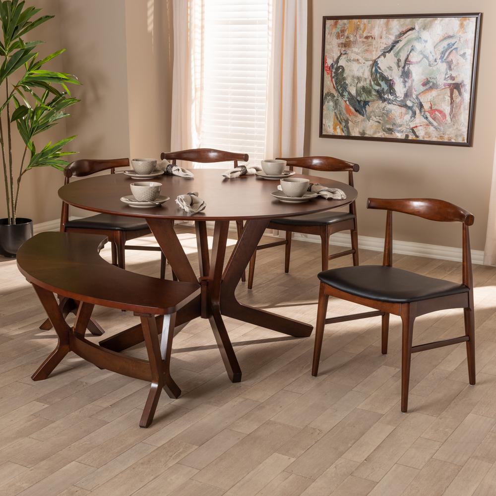 Leather Upholstered Walnut Finished 6-Piece Wood Dining Set. Picture 16