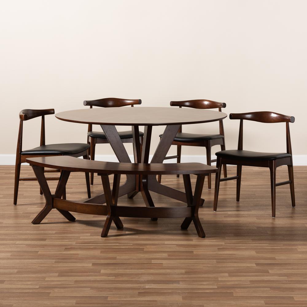 Leather Upholstered Walnut Finished 6-Piece Wood Dining Set. Picture 17