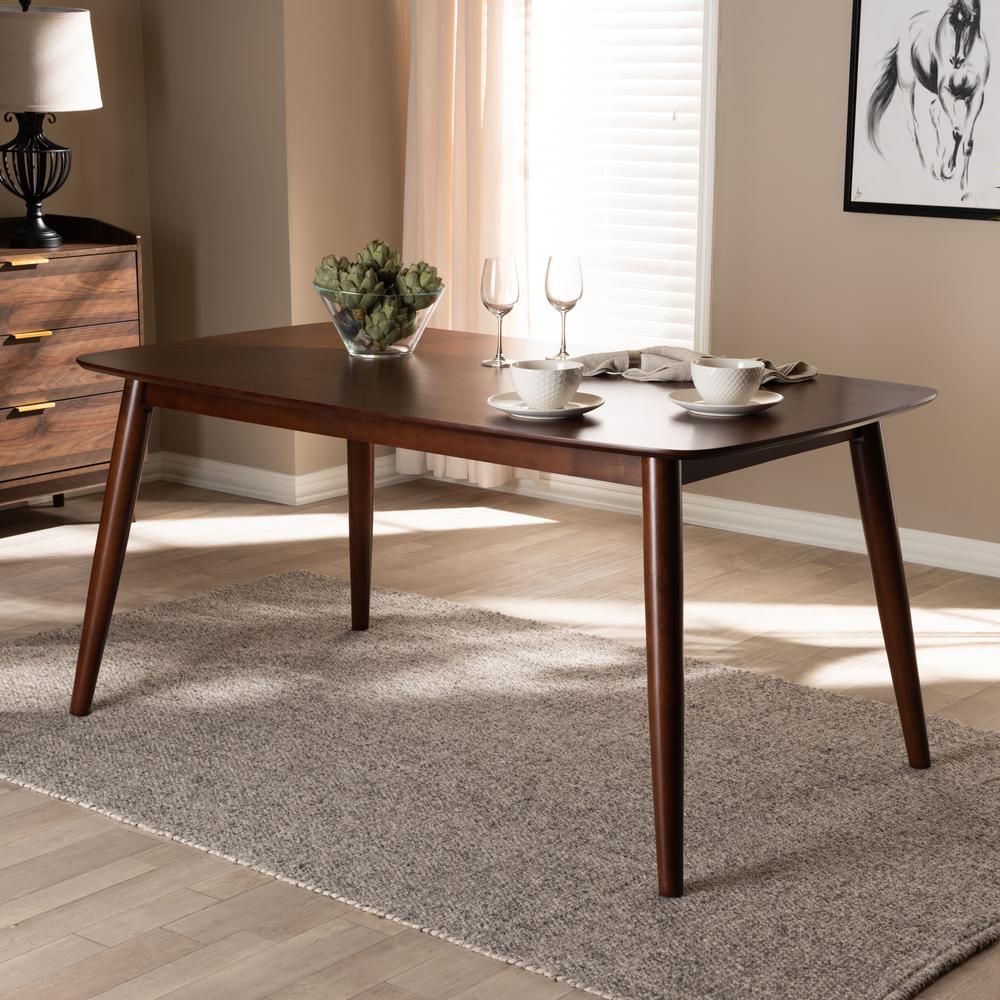 Baxton Studio Edna Mid-Century Modern Walnut Finished Wood Dining Table. Picture 7