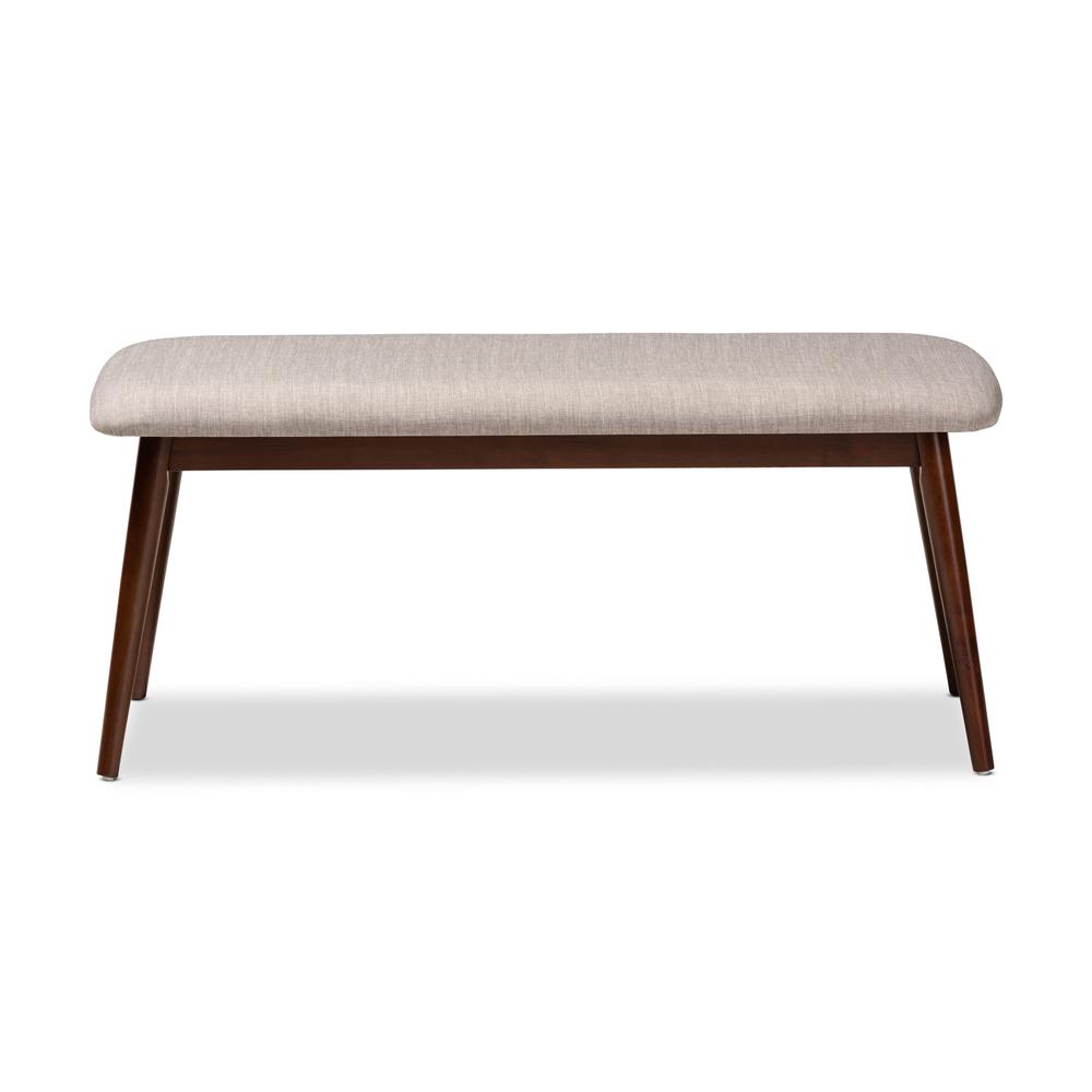 Light Grey Fabric Upholstered Walnut Finished Wood Dining Bench. Picture 10
