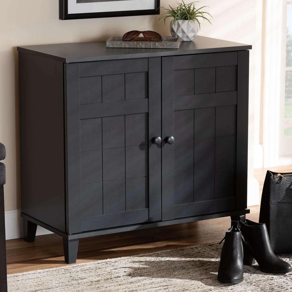 Dark Grey Finished 4-Shelf Wood Shoe Storage Cabinet. Picture 17