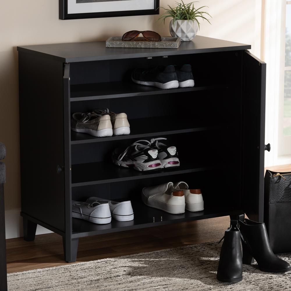 Dark Grey Finished 4-Shelf Wood Shoe Storage Cabinet. Picture 11