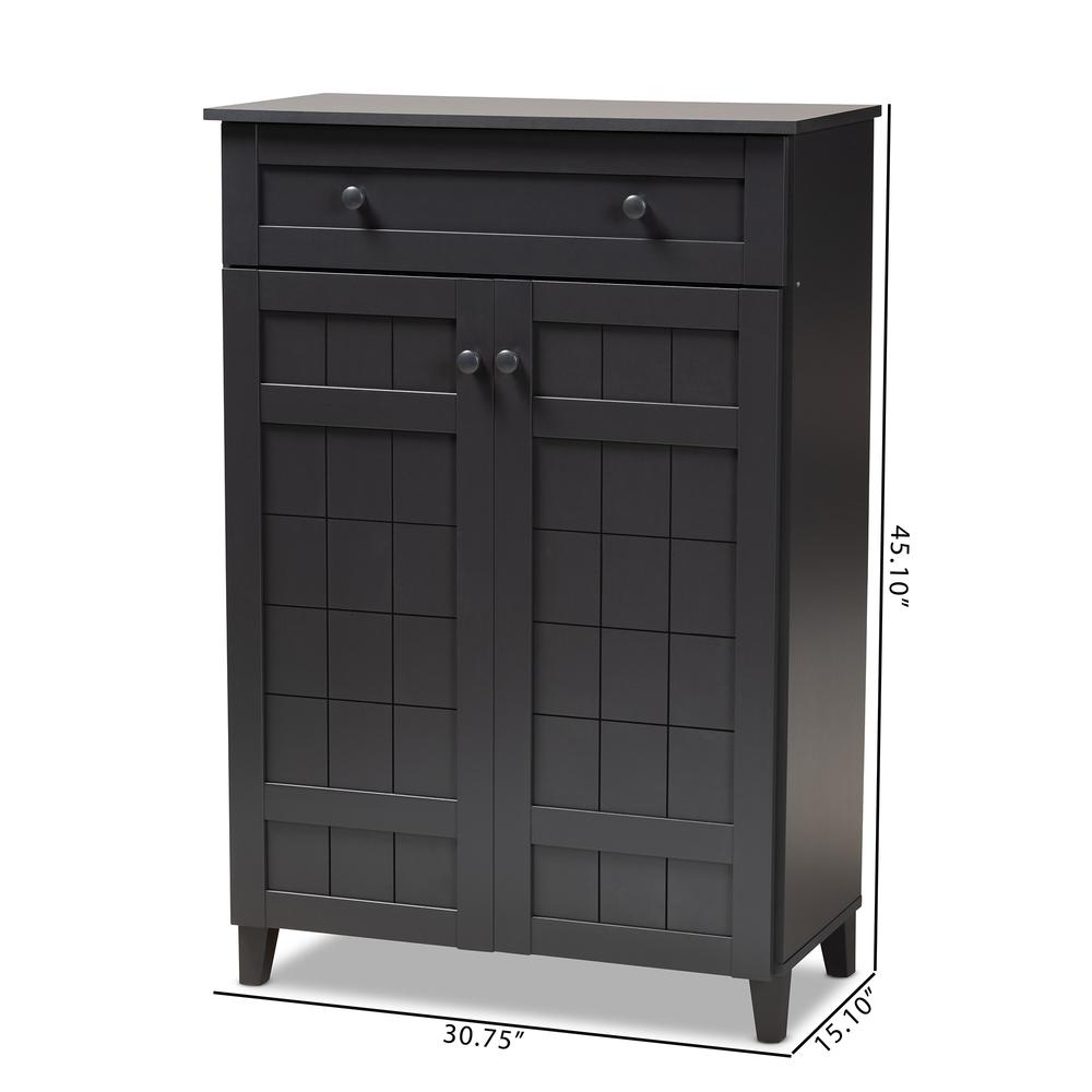 Dark Grey Finished 5-Shelf Wood Shoe Storage Cabinet with Drawer. Picture 20