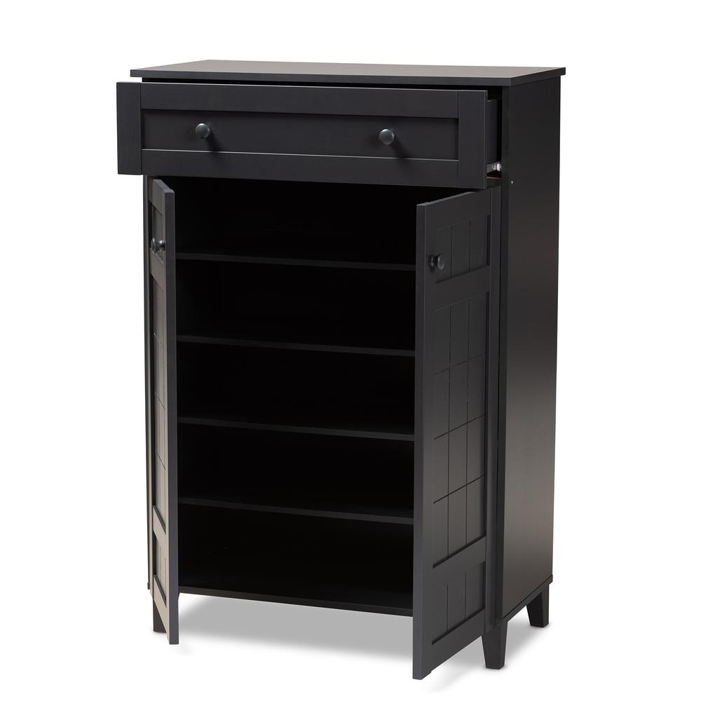 Dark Grey Finished 5-Shelf Wood Shoe Storage Cabinet with Drawer. Picture 12